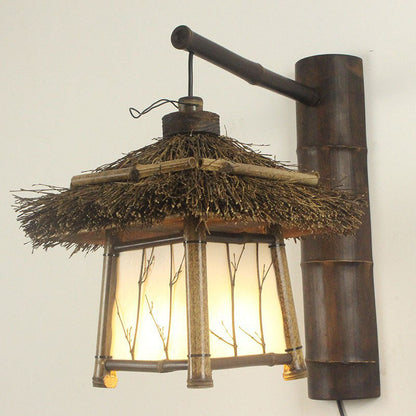 Traditional Rustic Cottage Bamboo 1-Light Wall Sconce Lamp For Outdoor Patio