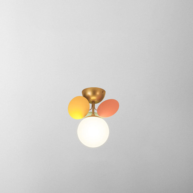 Modern Mid-century Acrylic Flower Decor Glass Ball Shade 1-Light Semi-Flush Mount Ceiling Light For Living Room