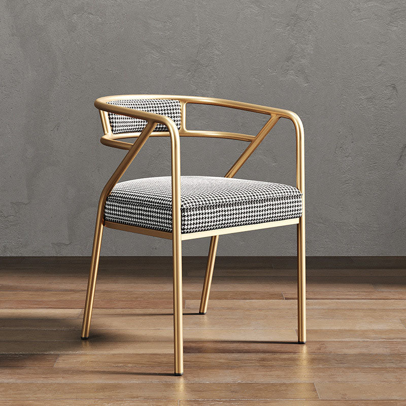 Modern Luxury Ring Full Wrap PU Leather Linen Electroplated Alloy Dining Chair Backrest Armrest For Dining Room