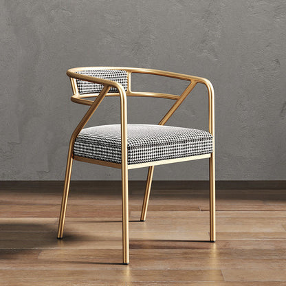 Modern Luxury Ring Full Wrap PU Leather Linen Electroplated Alloy Dining Chair Backrest Armrest For Dining Room