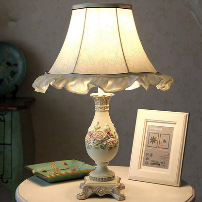 European Court Fabric Cone Resin Base 1-Light Table Lamp