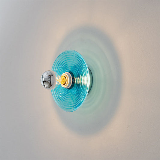 Modern Art Deco Wave Pattern Round Glass 1-Light Wall Sconce Lamp For Bedroom