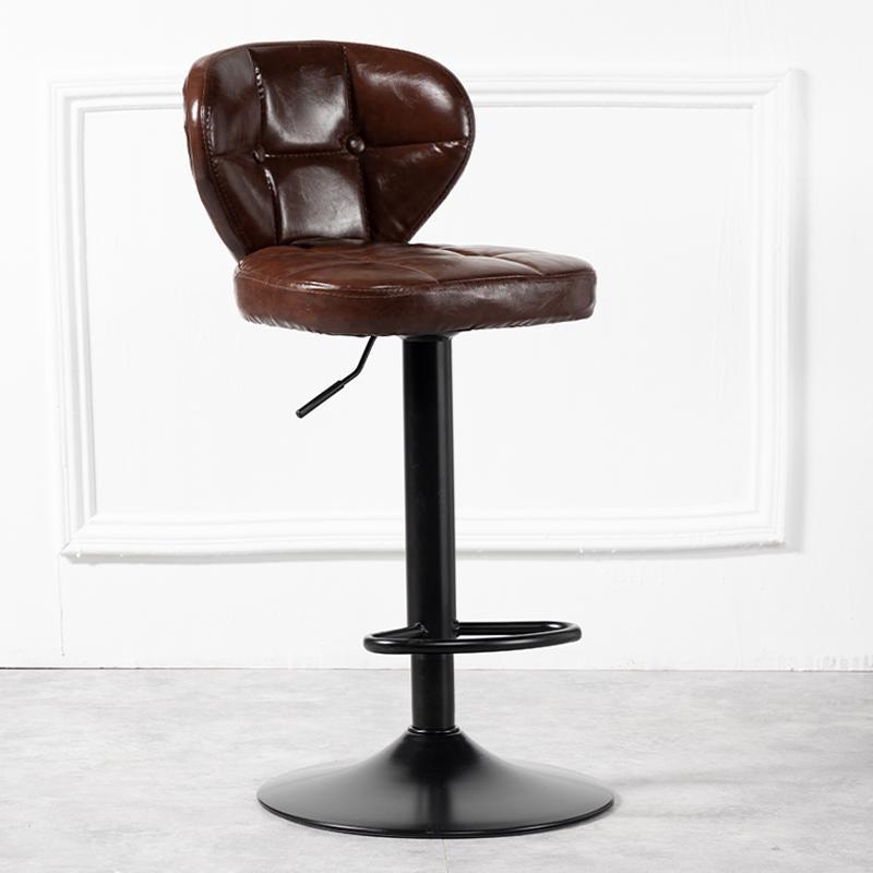 Modern Minimalist Square Oiled Wax Leather Metal Bar Stool Backrest Armless For Dining Room