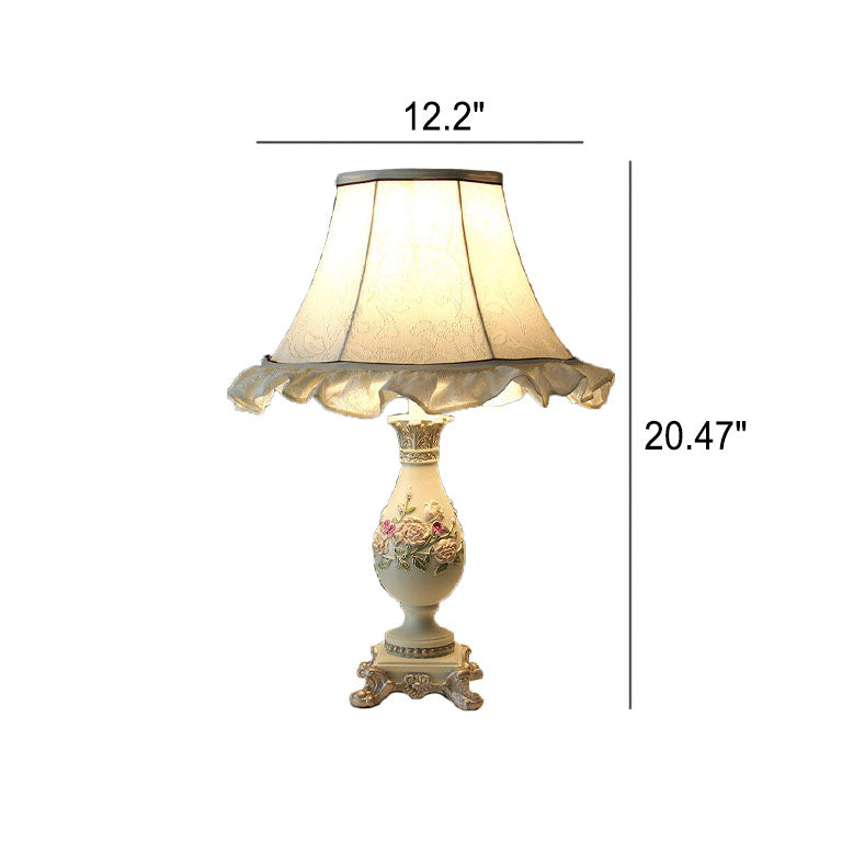 European Court Fabric Cone Resin Base 1-Light Table Lamp