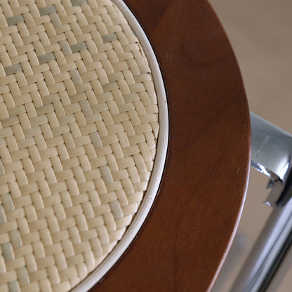 Traditional Vintage Round Solid Wood Wicker Stainless Steel Dining Chair Folding Backrest For Dining Room