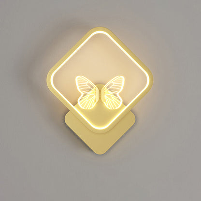Modern Art Deco Butterfly Square Round Frame Design LED Wall Sconce Lamp For Bedroom