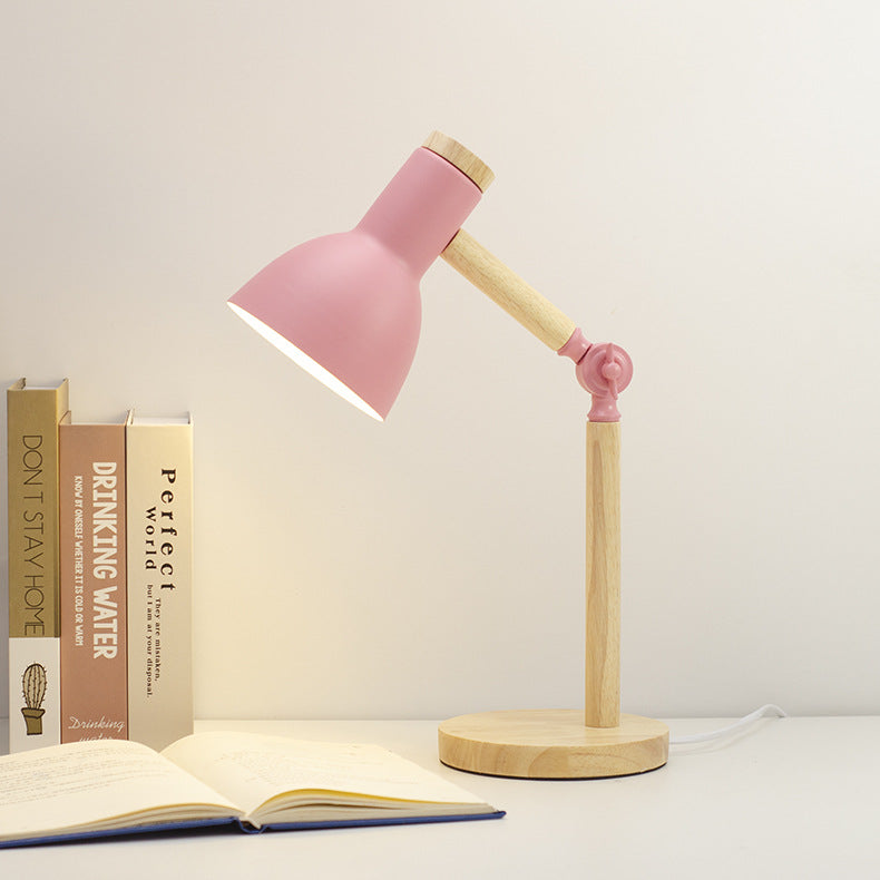 Modern Minimalist Solid Color Rotatable Wood Iron 1-Light Table Lamp