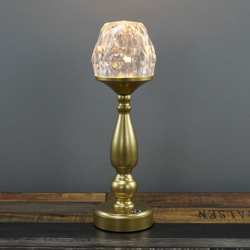Retro Creative Gem Column Plastic Metal LED Touch Table Lamp