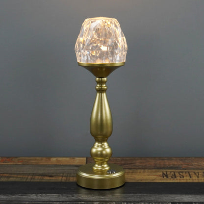 Retro Creative Gem Column Plastic Metal LED Touch Table Lamp