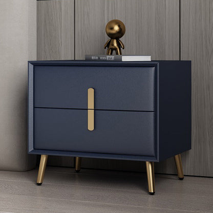 Modern Luxury Rectangular Solid Wood Microfiber Leather Hardware Nightstand 2-Drawer For Bedroom