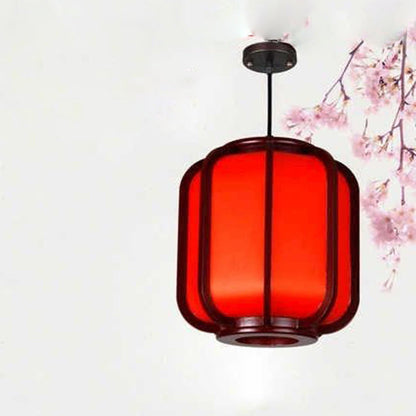 Modern Chinese Faux Sheepskin Wooden Lantern 1-Light Pendant Light