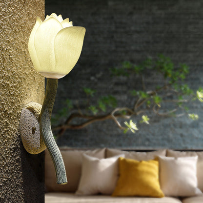伝統的な中国樹脂製蓮の花金具 リビングルーム用 1灯壁取り付け用燭台ランプ