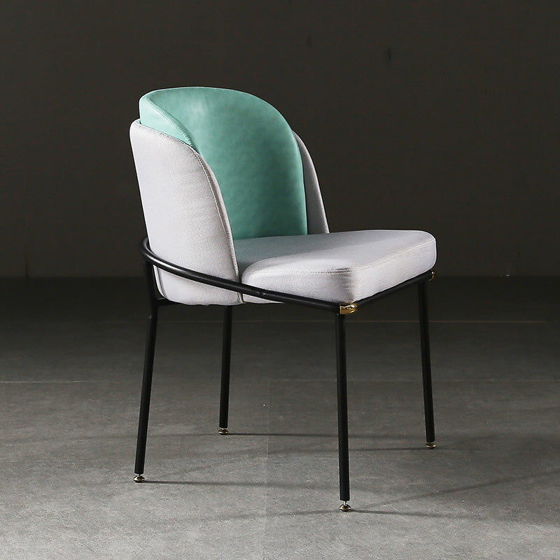 Traditional Vintage Square Faux Leather Metal Dining Chair Four Legs Backrest For Dining Room