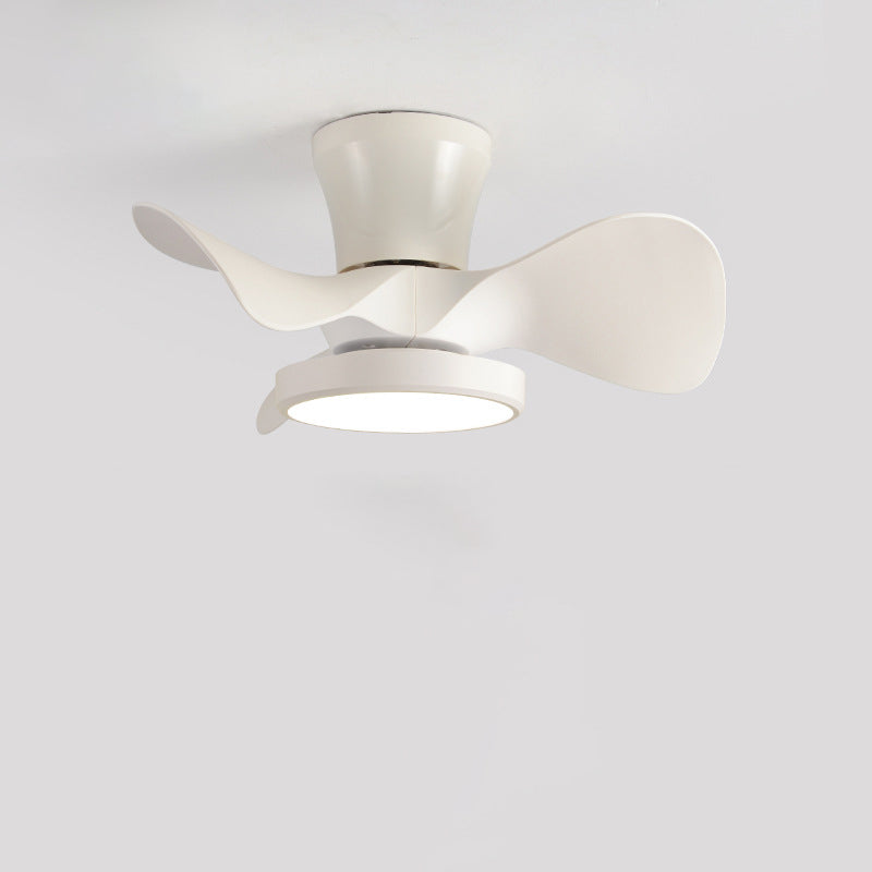 Contemporary Industrial Round Wood Grain Acrylic ABS LED Semi-Flush Mount Ceiling Fan Light For Living Room