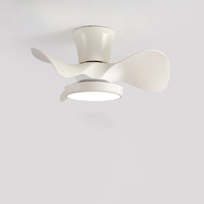 Contemporary Industrial Round Wood Grain Acrylic ABS LED Semi-Flush Mount Ceiling Fan Light For Living Room