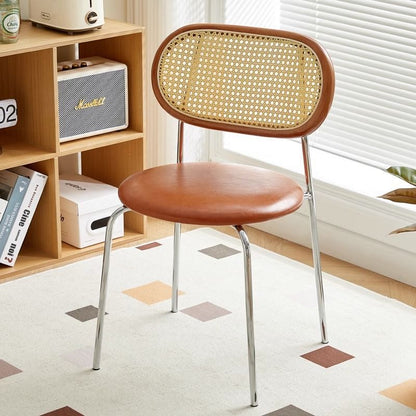 Contemporary Vintage Round Rectangular Solid Wood Metal Genuine Leather Dining Chair Backrest For Dining Room