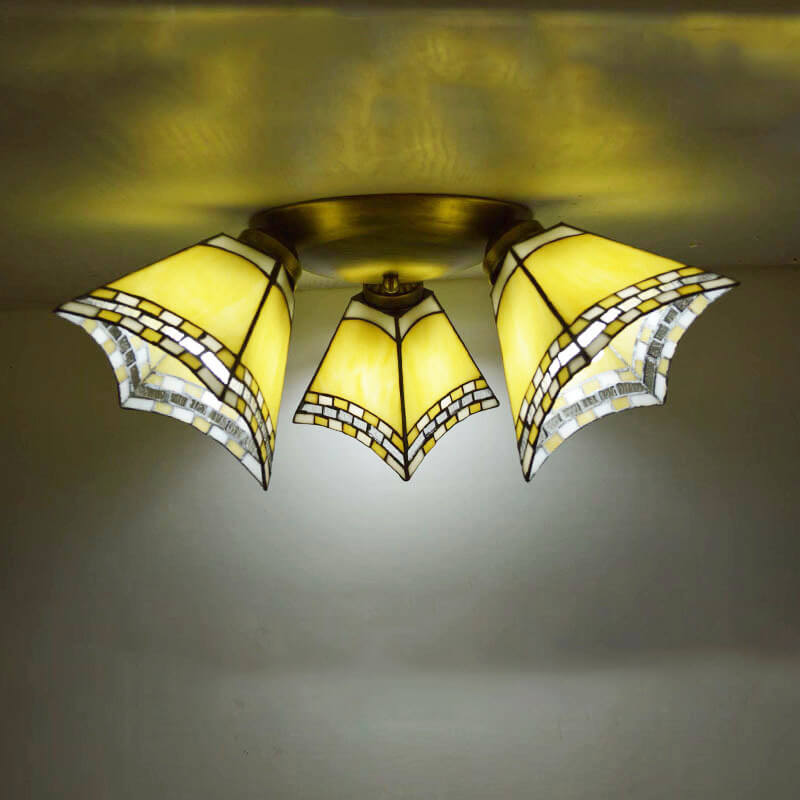 Tiffany Light Luxury Stained Glass Horn 3-Light Semi-Flush Mount Lighting
