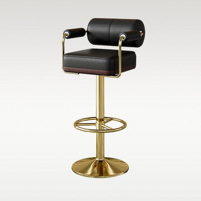 Modern Luxury Square Cylindrical Artificial Leather Metal Bar Stool Backrest Armrest For Dining Room