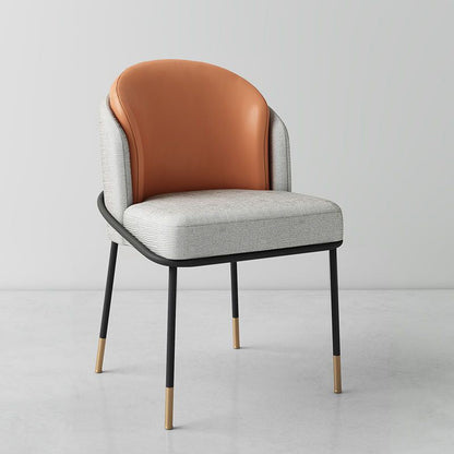 Modern Luxury Square Upholstered Curved Backrest Genuine Leather Fabric Iron Dining Chair For Dining Room