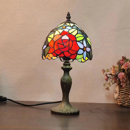Traditional Tiffany Dome Flower Zinc Stained Glass 1-Light Table Lamp For Bedroom