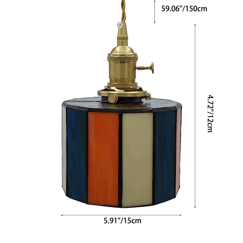 Traditional Vintage Brass Glass Cylinder Quadripartite Horn Lattice 1-Light Pendant Light For Dining Room