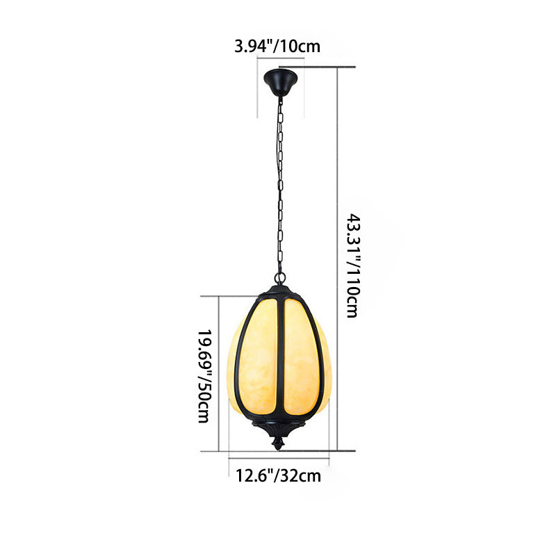 Modern Art Deco Cast Aluminum Oval Pumpkin 1-Light Pendant Light For Outdoor Patio