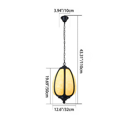 Modern Art Deco Cast Aluminum Oval Pumpkin 1-Light Pendant Light For Outdoor Patio