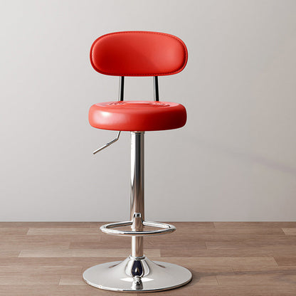 Modern Minimalist Round Upholstered Curved Backrest Microfiber Leather Metal Bar Stool For Dining Room