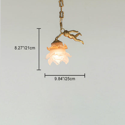 Traditional Vintage Angel Flower Copper Glass 1/3/6 Light Chandelier For Bedroom