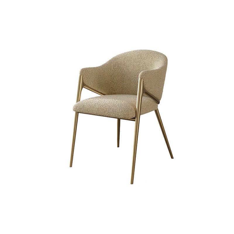 Contemporary Luxury Round Lambswool Carbon Steel Legs Dining Chair Backrest Armrest For Dining Room
