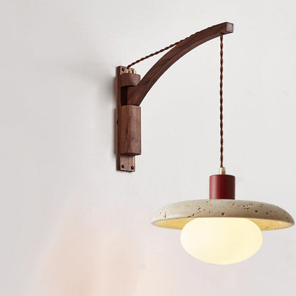Japanese Wabi-Sabi Solid Wood Glass Horn 1-Light Wall Sconce Lamp