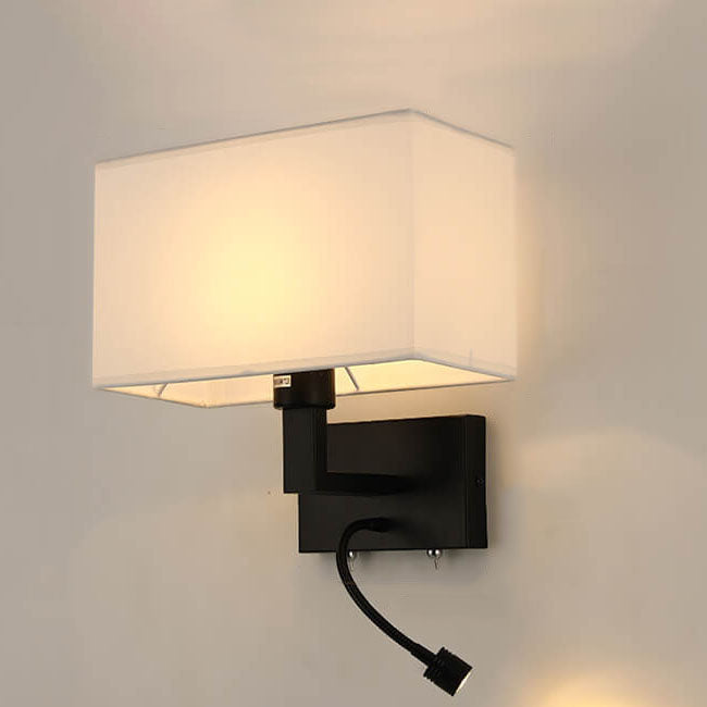 Modern Minimalist Solid Color Rectangular Iron Fabric 2-Light Wall Sconce Lamp