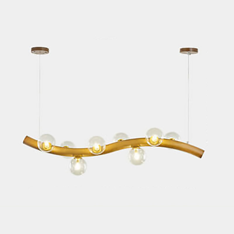 Modern Minimalist Wave Line Orb Solid Wood Glass 6/8/10 Lights Island Light Chandelier For Dining Room