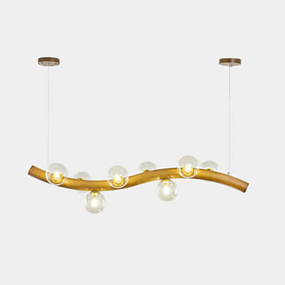 Modern Minimalist Wave Line Orb Solid Wood Glass 6/8/10 Lights Island Light Chandelier For Dining Room