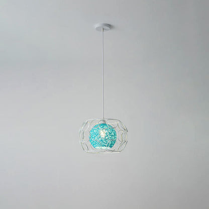 Nordic Creative Weaving Hemp Ball Iron Drum 1-Light Pendant Light