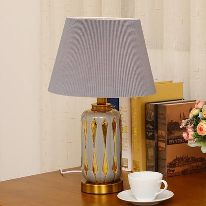 Modern Luxury Trapezoidal Vase Base Ceramic Fabric 1-Light Table Lamp For Bedroom