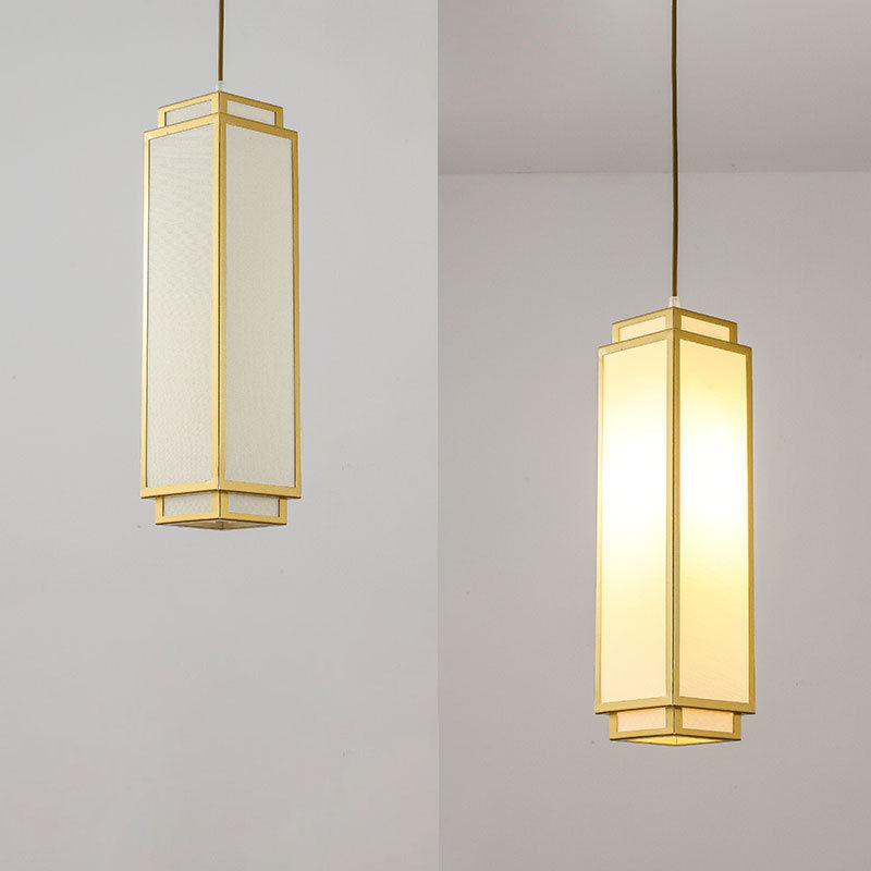 Traditional Chinese Rectangle Iron Fabric 1-Light Pendant Light For Living Room