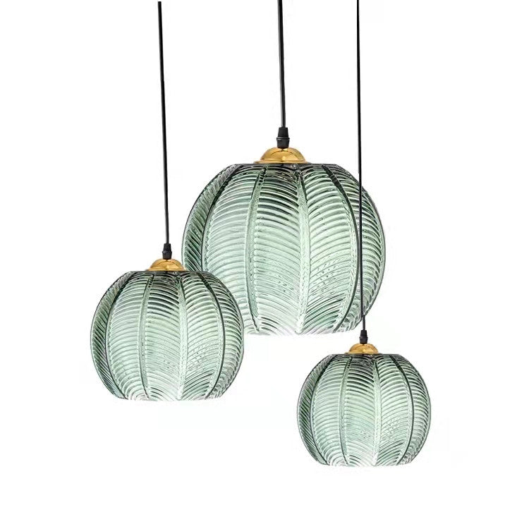 Contemporary Simplicity Green Leaf Patterned Glass Ball Shade 1-Light Pendant Light For Living Room