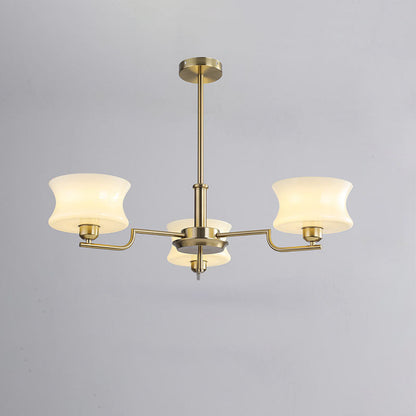 Contemporary Retro Cream Round Iron Glass 3/5 Light Chandelier For Living Room
