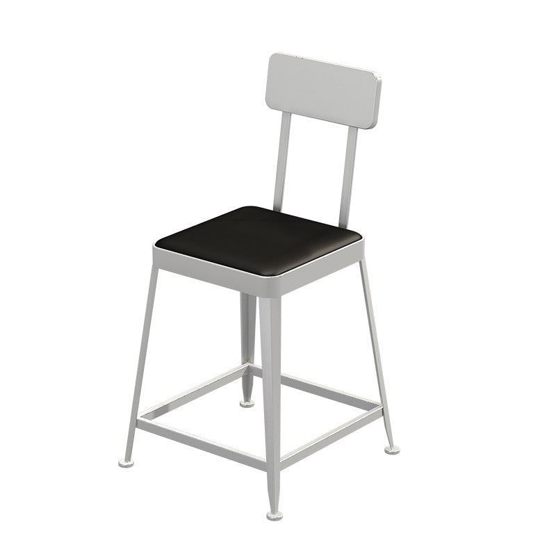 Modern Minimalist Square PU Leather Upholstered Iron Frame Bar Stool Backrest Footrest For Dining Room
