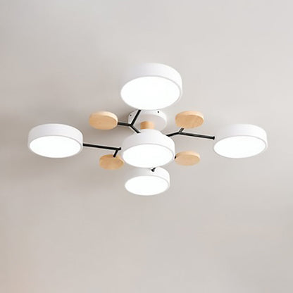 Contemporary Scandinavian Round Molecule Branch Design LED Semi-Flush Mount Ceiling Light For Living Room