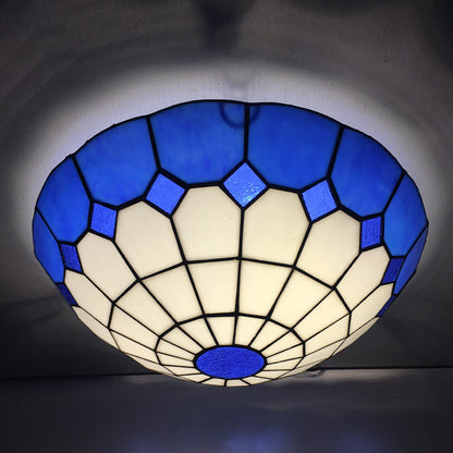 Traditional Tiffany Round Shell Bead Stained Glass 2-Light Flush Mount Ceiling Light For Hallway