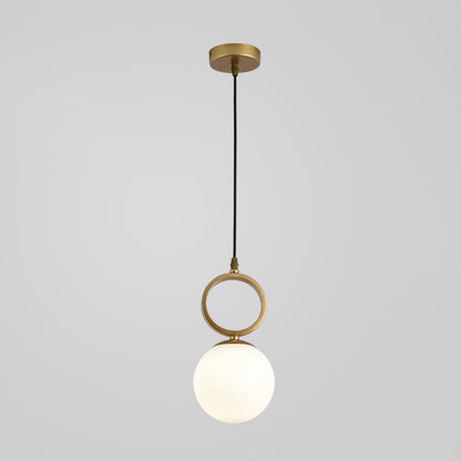 Contemporary Nordic Glass Iron Ball Ring 1-Light Pendant Light For Bedside