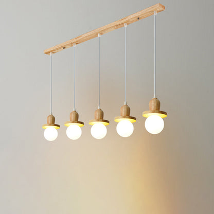 Traditional Japanese Wooden Linear Frame Globe Glass Shade 1/3/5-Light Island Light Chandelier For Living Room