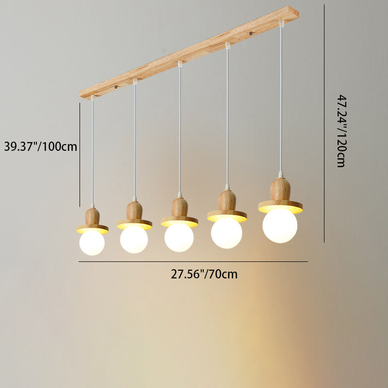 Traditional Japanese Wooden Linear Frame Globe Glass Shade 1/3/5-Light Island Light Chandelier For Living Room