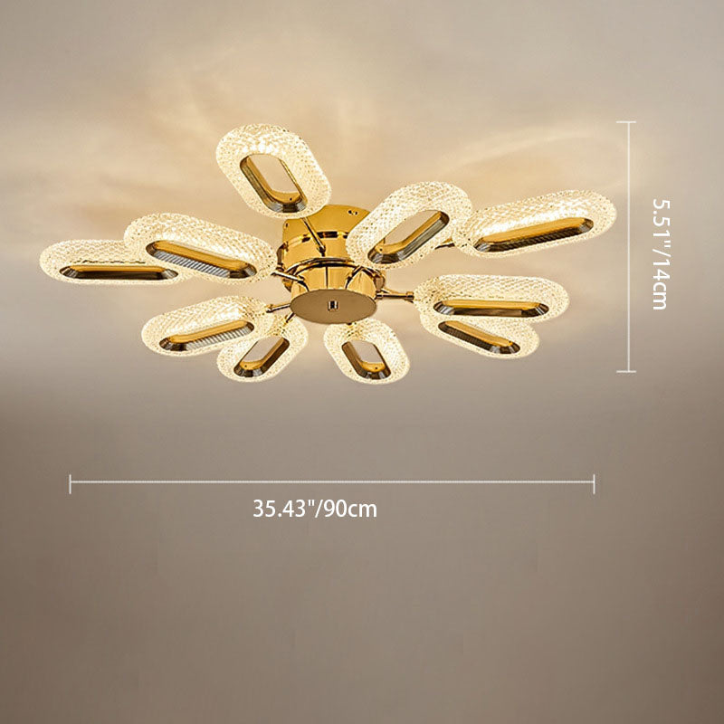 Modern Luxury Oval Iron Zinc Alloy Acrylic LED Semi-Flush Mount Ceiling Light For Living Room