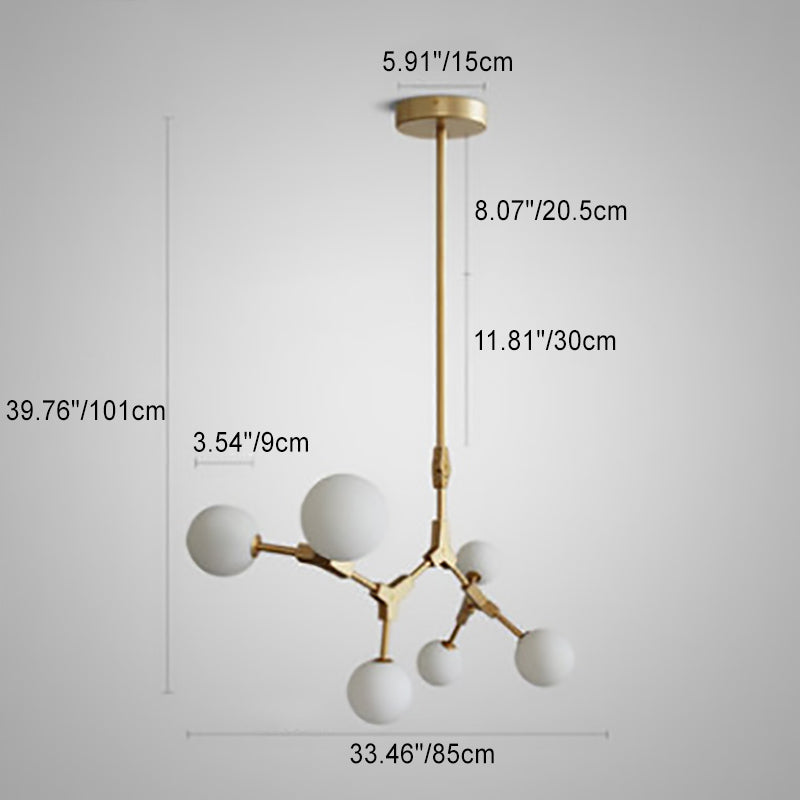 Contemporary Scandinavian Branches Magic Bean Orb Glass Iron 6/8 Light Chandelier For Bedroom