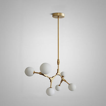 Contemporary Scandinavian Branches Magic Bean Orb Glass Iron 6/8 Light Chandelier For Bedroom