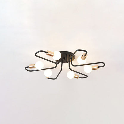 Contemporary Nordic Curved Tube Line Iron 6/8 Light Semi-Flush Mount Ceiling Light For Living Room