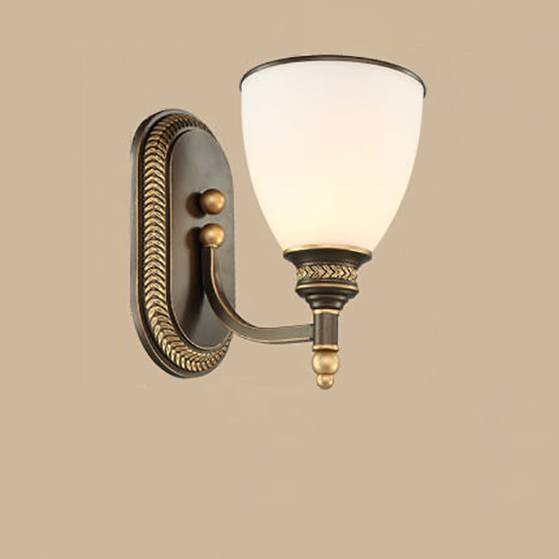 Traditional Vintage Round Glass Iron 1/2 Light Wall Sconce Lamp For Bedroom